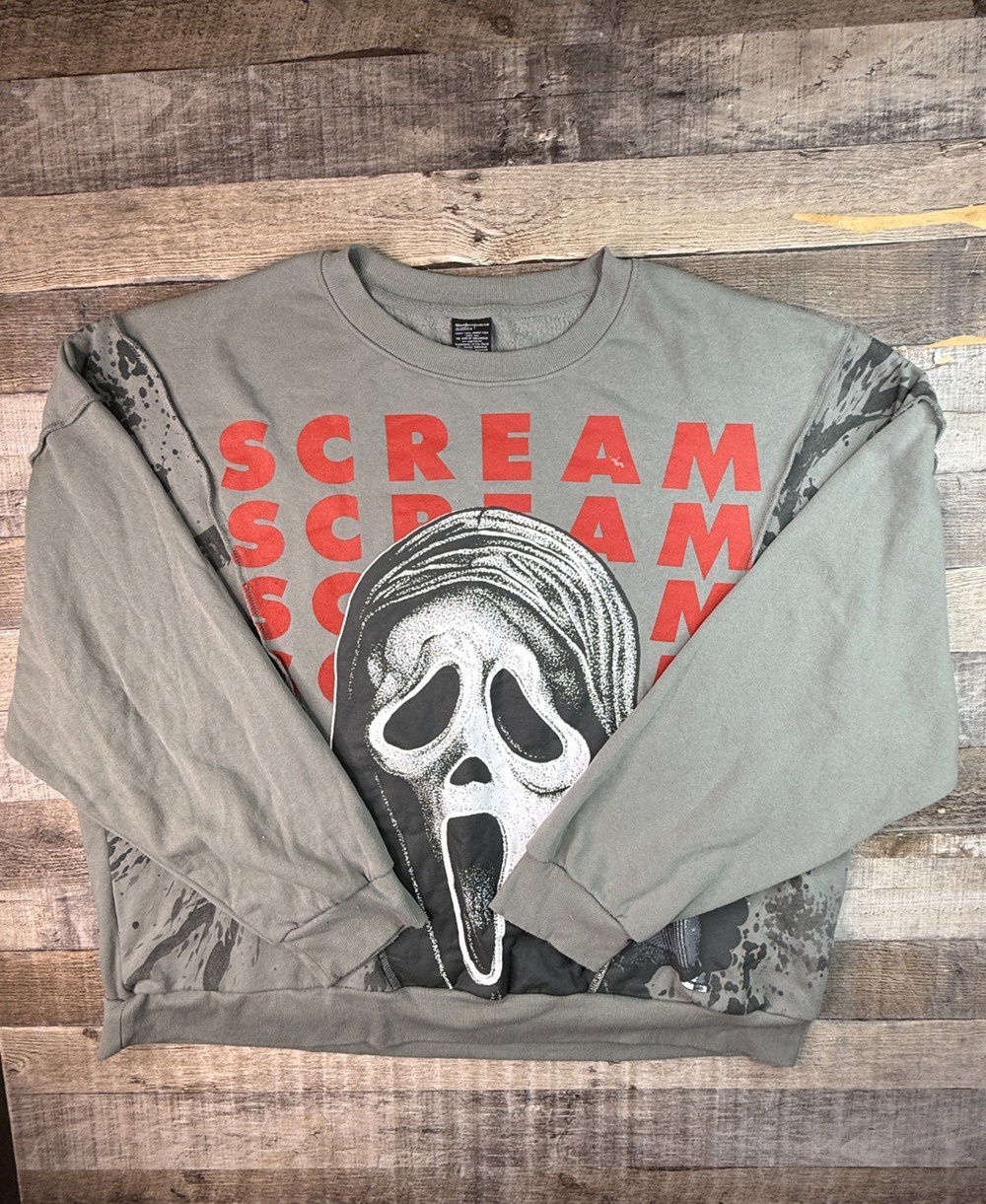 Ghostface Men's Scream Graphic Crewneck Pullover Sweatshirt Gray 3XL Halloween